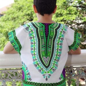 RaanPahMuang unisex kids African Dashiki shirt Short Sleeve Size 3 years Cotton.